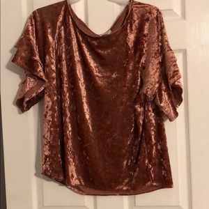 Ruffle sleeve crushed velvet mauve shirt